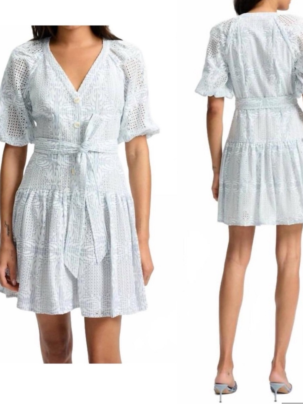 Veronica Beard Bobbie dress  NWOT White Eyelet Belted Shirt Dress 8